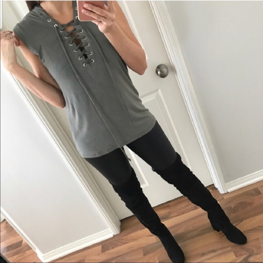 Olive Lace Up Tank